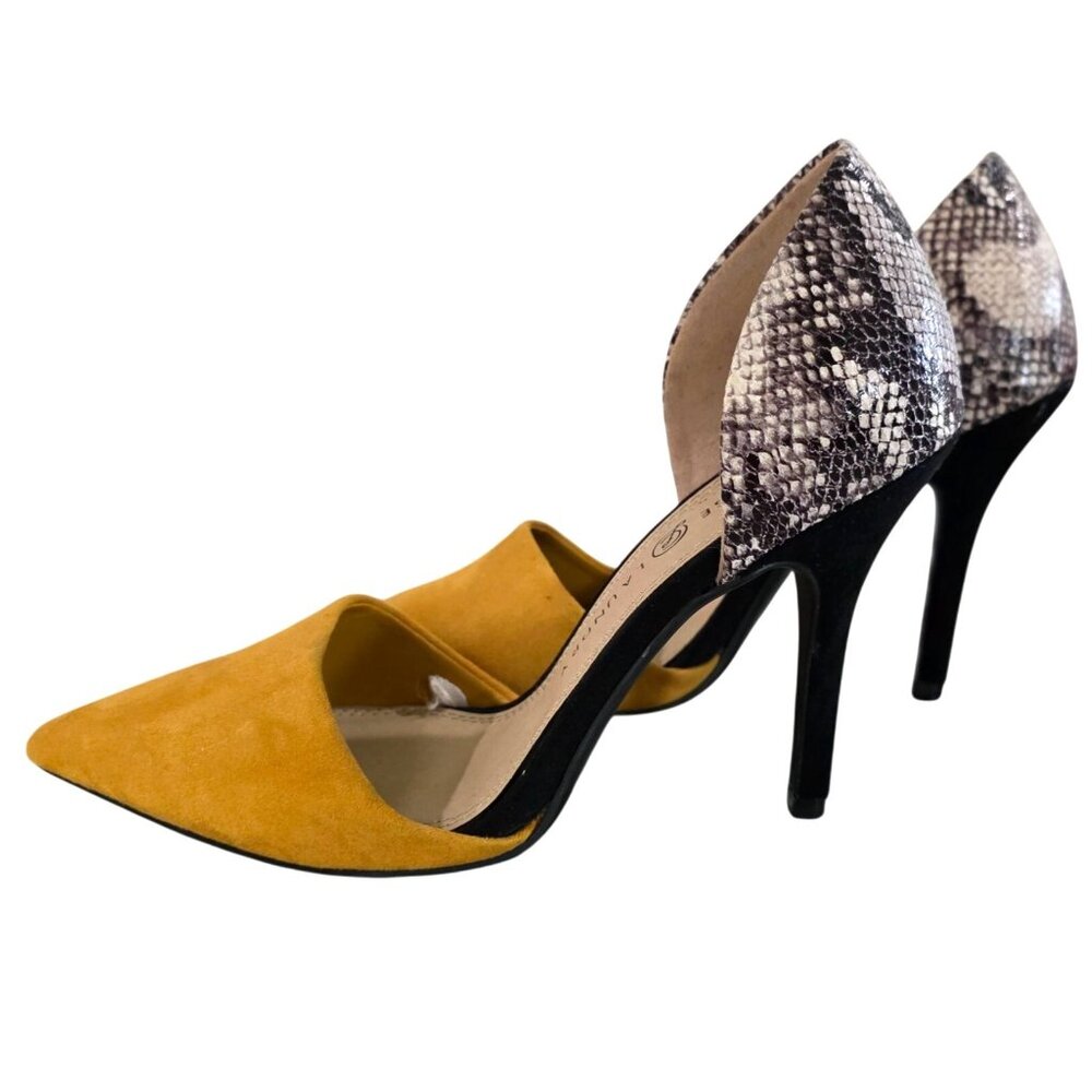 Chinese Laundry Womens 8M Pointed Toe DOrsay Heels Snakeskin & Mustard Yellow - Picture 8 of 8